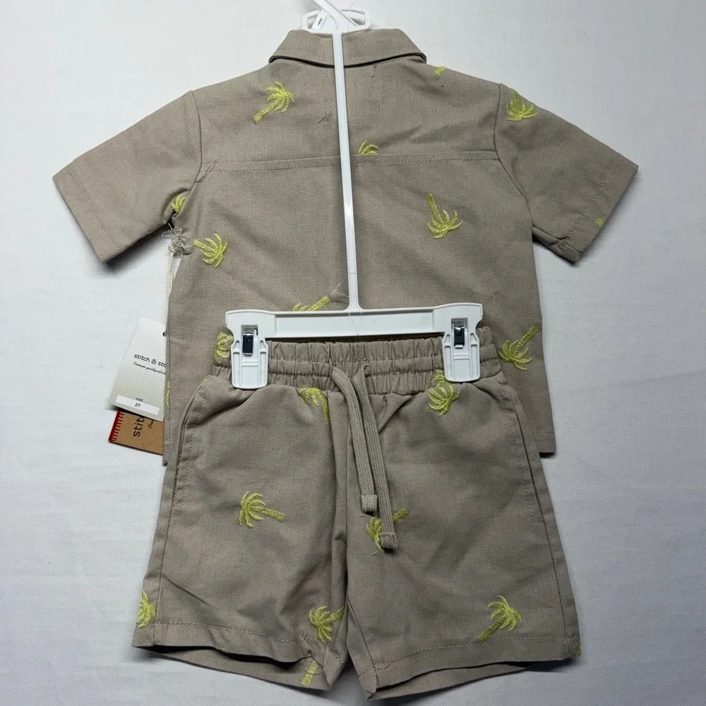 Toddler 2T Palm Tree Linen Blend Matching Set Tropical Resort Vacation Outfit